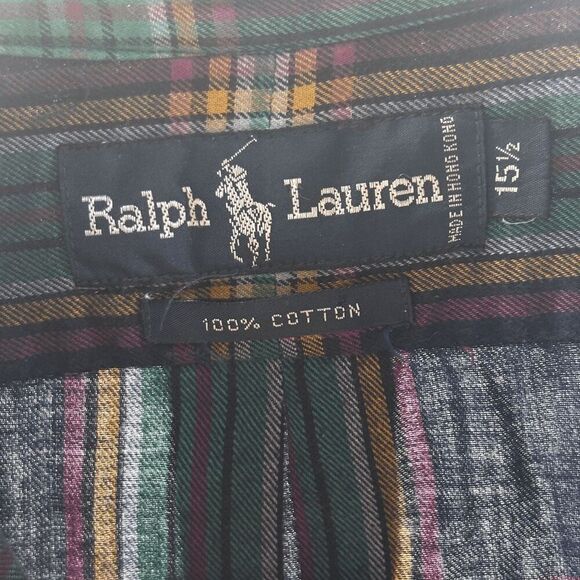 Vintage Polo Ralph Lauren Blue Green Pink Plaid Flannel Button Down Mens M 15.5 - Picture 6 of 6